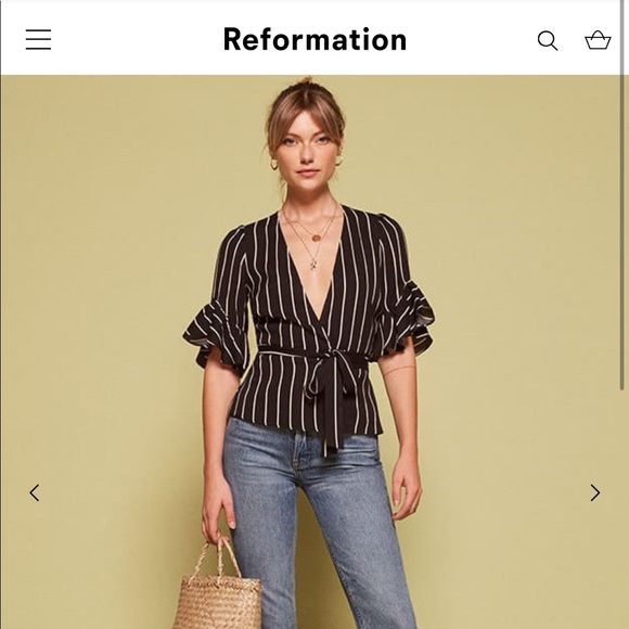 Reformation Opal Wrap Top Black striped XS EUC - Picture 2 of 6